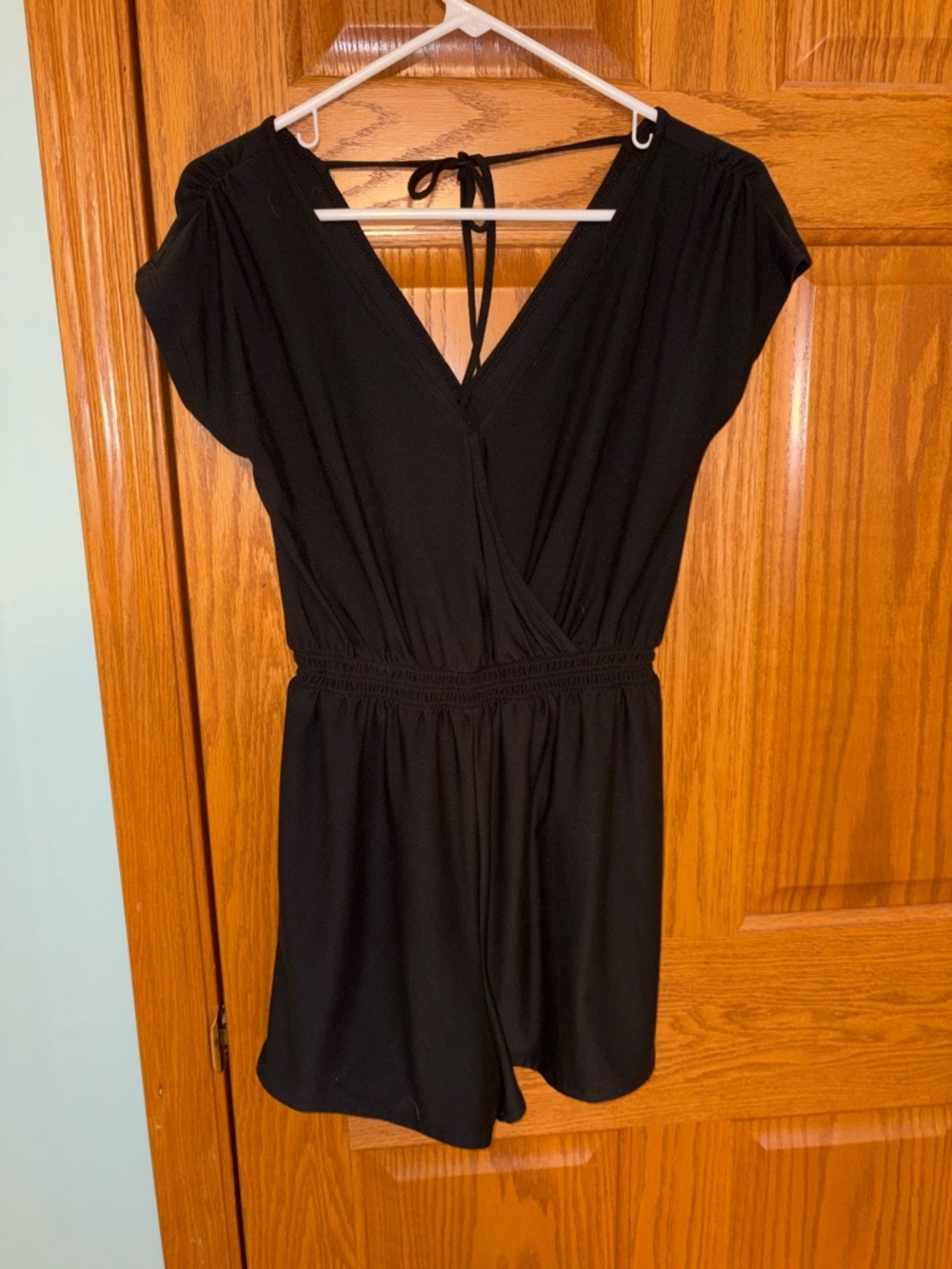 Black V-Neck Short Sleeve Romper